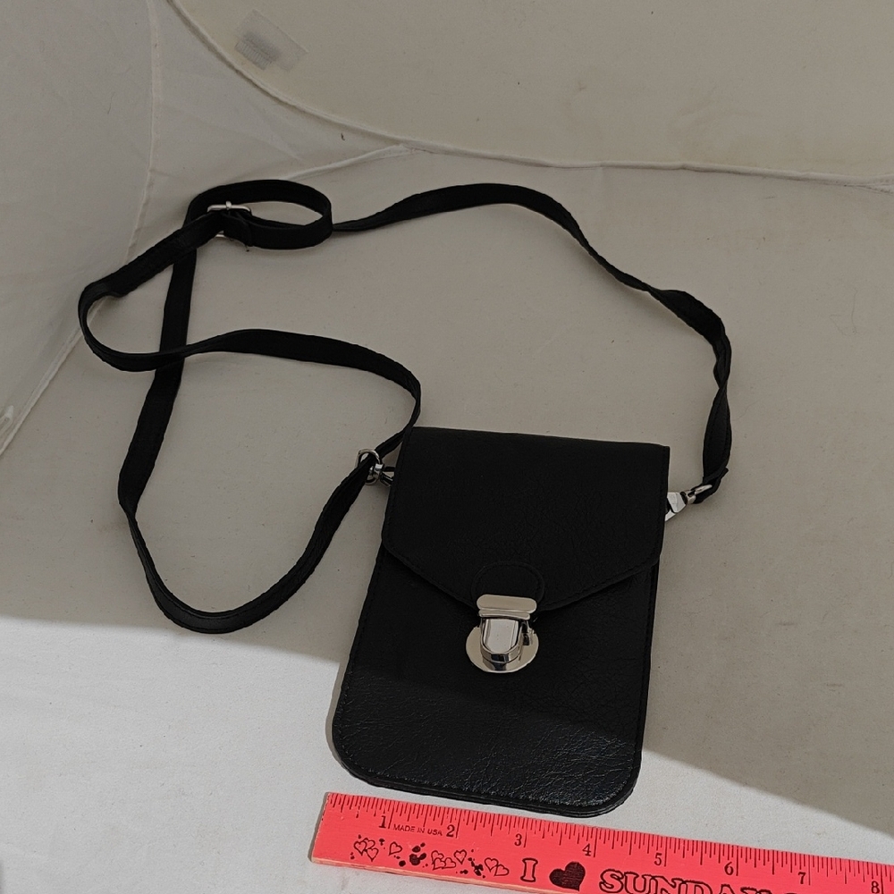 Black Crossbody Mini Phone Bag with Silver Turn-Lock